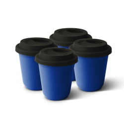 Lot de 4 tasses 150 ml BLEU, avec couvercle noir