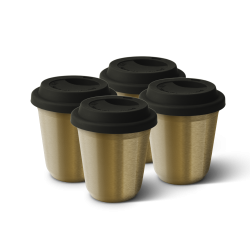 Lot de 4 tasses 150 ml OR, avec couvercle noir