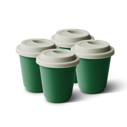 Lot de 4 tasses 240 ml VERT, avec couvercle blanc
