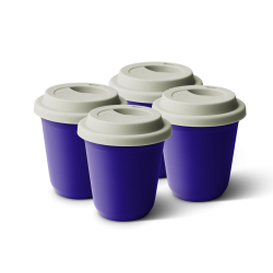 Lot de 4 tasses 80 ml VIOLET, avec couvercle blanc
