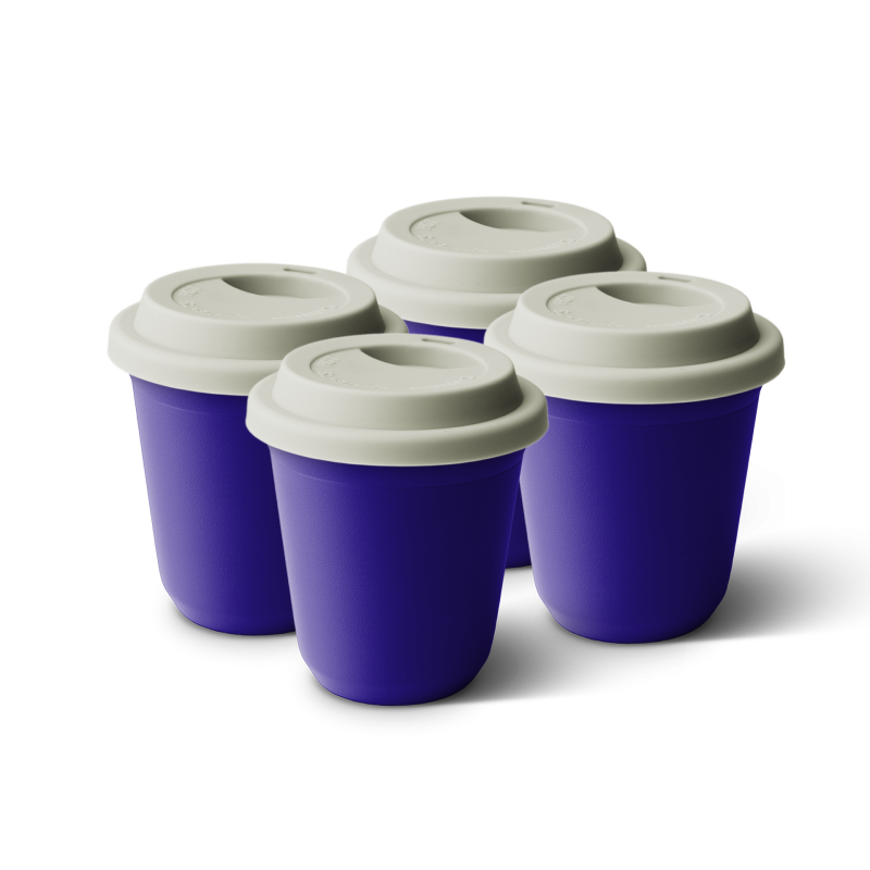 Lot de 4 tasses 80 ml VIOLET, avec couvercle blanc