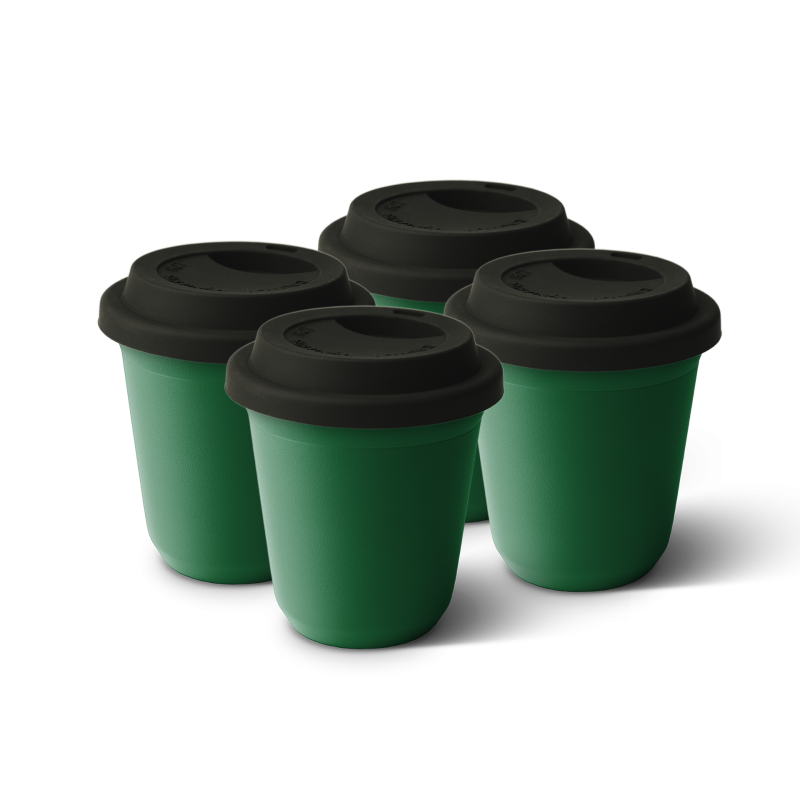 Lot de 4 tasses 240 ml VERT, avec couvercle noir