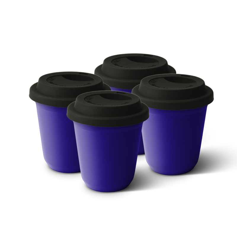 Lot de 4 tasses 150 ml VIOLET, avec couvercle noir