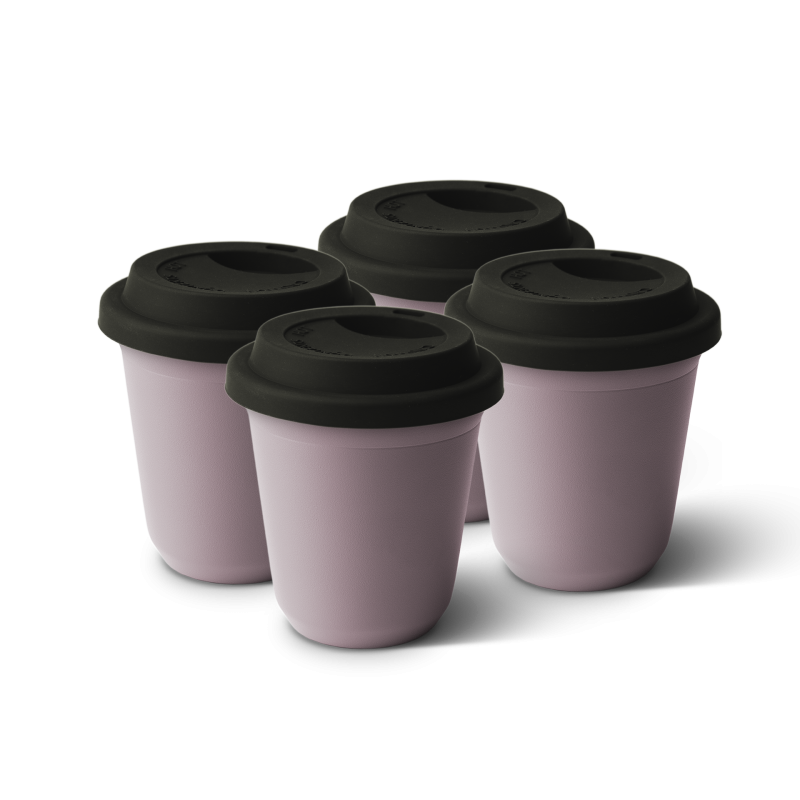 Lot de 4 tasses 150 ml LAVANDE, avec couvercle noir