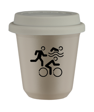 Tasse 80 ml BEIGE "Sports", avec couvercle blanc Tasse 80 ml BEIGE "Sports", avec couvercle blanc