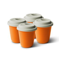Lot de 4 tasses 80 ml ORANGE, avec couvercle blanc