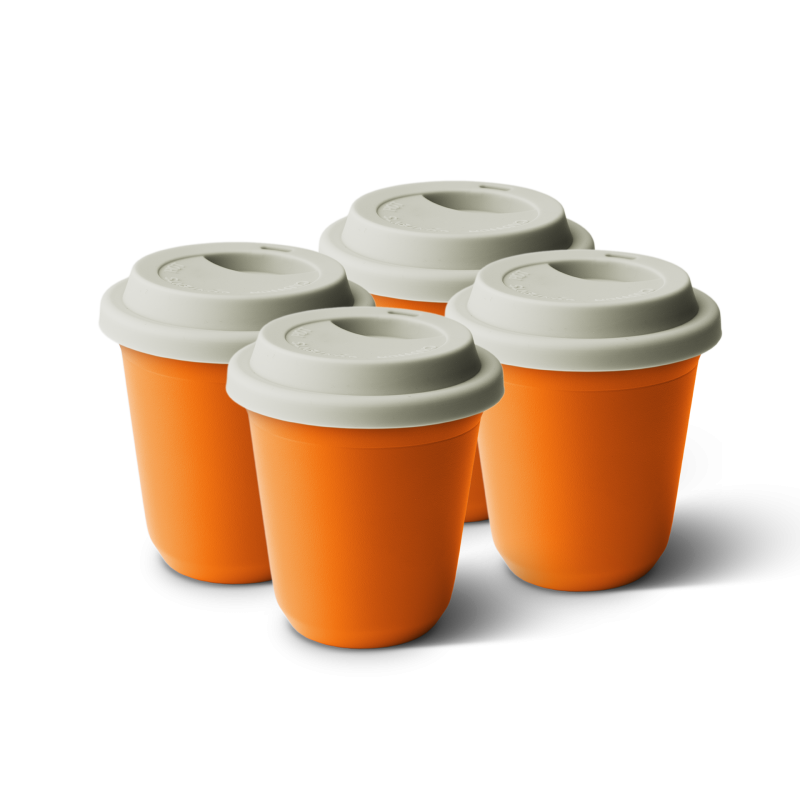 Lot de 4 tasses 80 ml ORANGE, avec couvercle blanc