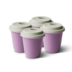 Lot de 4 tasses 240 ml LILAS, avec couvercle blanc