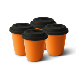 Lot de 4 tasses 80 ml ORANGE, avec couvercle noir