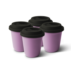Lot de 4 tasses 240 ml LILAS, avec couvercle noir