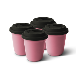Lot de 4 tasses 80 ml ROSE, avec couvercle noir