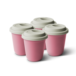 Lot de 4 tasses 240 ml ROSE, avec couvercle blanc