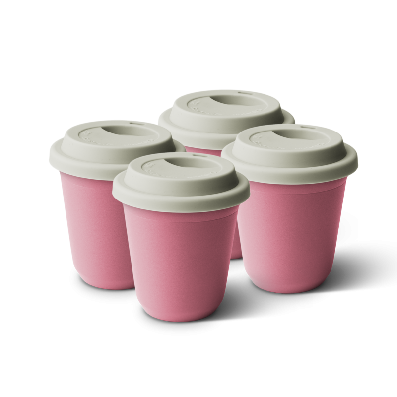 Lot de 4 tasses 240 ml ROSE, avec couvercle blanc