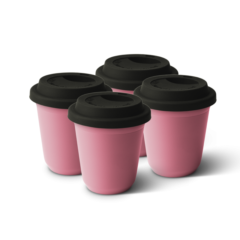 Lot de 4 tasses 240 ml ROSE, avec couvercle noir
