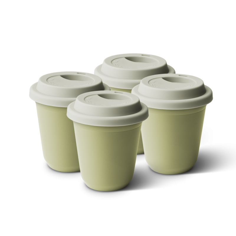 Lot de 4 tasses 240 ml PISTACHE, avec couvercle blanc