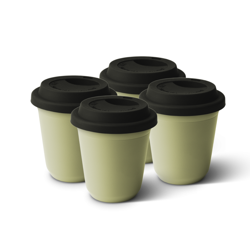 Lot de 4 tasses 240 ml PISTACHE, avec couvercle noir