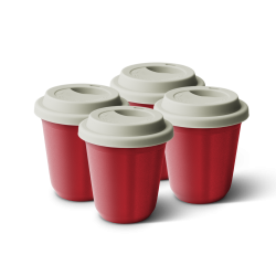 Lot de 4 tasses 80 ml ROUGE MÉTALLIQUE, avec couvercle blanc