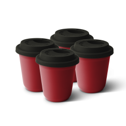 Lot de 4 tasses 240 ml ROUGE, avec couvercle noir
