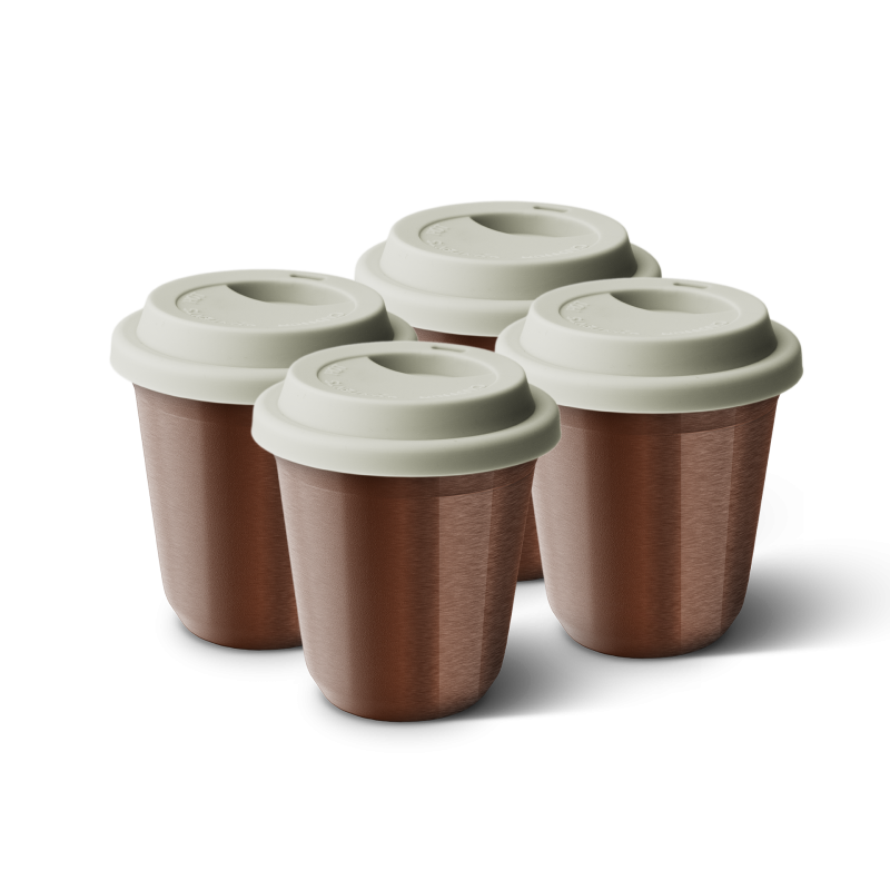 Lot de 4 tasses 80 ml ROSE DORÉ, avec couvercle blanc