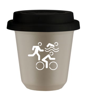 Tasse 80 ml BEIGE "Sports (blanc)", avec couvercle noir Tasse 80 ml BEIGE "Sports (blanc)", avec couvercle noir
