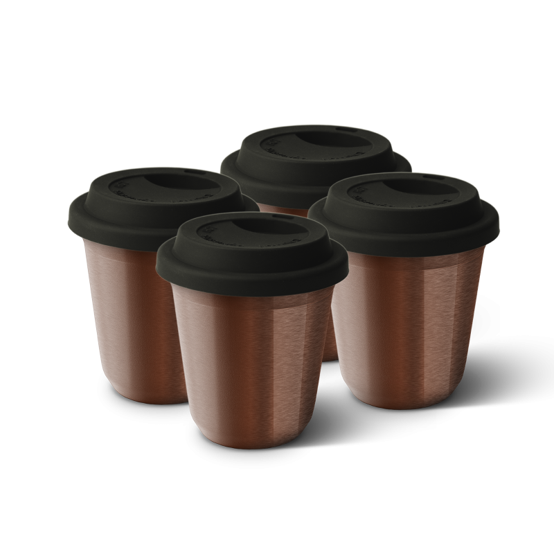 Lot de 4 tasses 80 ml ROSE DORÉ, avec couvercle noir