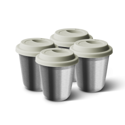 Lot de 4 tasses 80 ml ARGENT, avec couvercle blanc