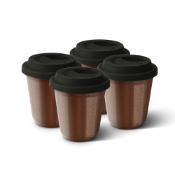 Lot de 4 tasses 240 ml ROSE DORÉ, avec couvercle noir