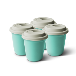 Lot de 4 tasses 80 ml TURQUOISE, avec couvercle blanc