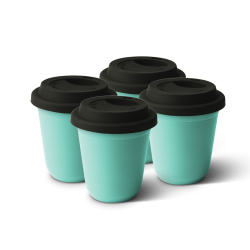 Lot de 4 tasses 80 ml TURQUOISE, avec couvercle noir