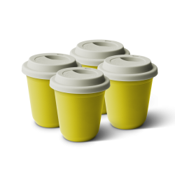 Lot de 4 tasses 150 ml JAUNE, avec couvercle blanc