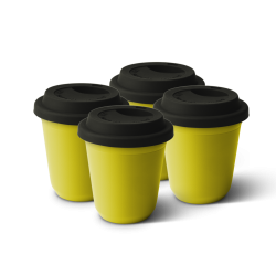 Lot de 4 tasses 150 ml JAUNE, avec couvercle noir