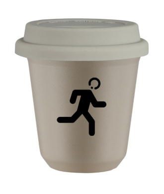 Tasse 80 ml BEIGE "Coureur", avec couvercle blanc Tasse 80 ml BEIGE "Coureur", avec couvercle blanc