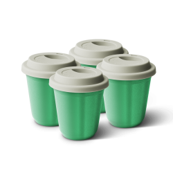 Lot de 4 tasses 150 ml VERT MÉTALLIQUE, avec couvercle blanc