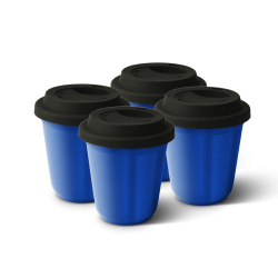 Lot de 4 tasses 80 ml BLEU MÉTALLIQUE, avec couvercle noir