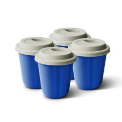 Lot de 4 tasses 240 ml BLEU MÉTALLIQUE, avec couvercle blanc