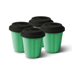 Lot de 4 tasses 240 ml VERT MÉTALLIQUE, avec couvercle noir
