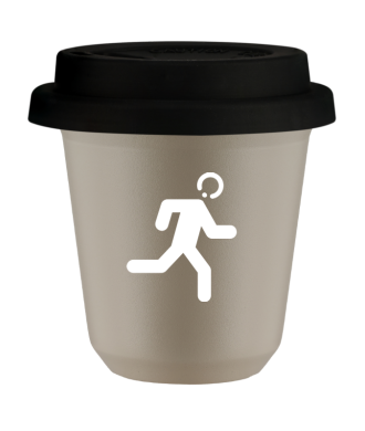 Tasse 80 ml BEIGE "Coureur (blanc)", avec couvercle noir Tasse 80 ml BEIGE "Coureur (blanc)", avec couvercle noir