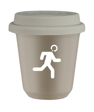 Tasse 80 ml BEIGE "Coureur (blanc)", avec couvercle blanc Tasse 80 ml BEIGE "Coureur (blanc)", avec couvercle blanc