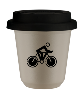 Tasse 80 ml BEIGE "Cyclisme 2 (noir)", avec couvercle noir Tasse 80 ml BEIGE "Cyclisme 2 (noir)", avec couvercle noir