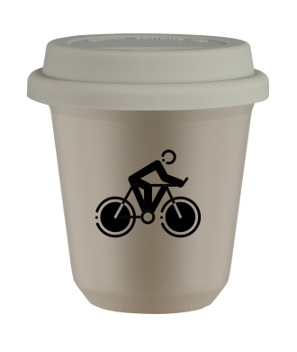 Tasse 80 ml BEIGE "Cyclisme 2 (noir)", avec couvercle blanc Tasse 80 ml BEIGE "Cyclisme 2 (noir)", avec couvercle blanc