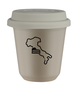 Tasse 80 ml BEIGE "Italie", avec couvercle blanc Tasse 80 ml BEIGE "Italie", avec couvercle blanc