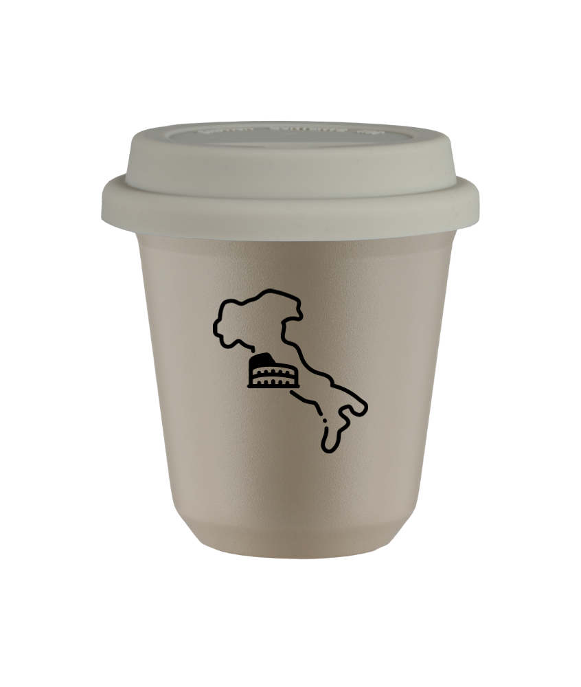 Tasse 80 ml BEIGE "Italie", avec couvercle blanc