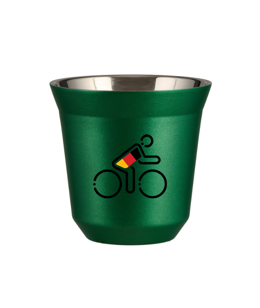 Tasse 80 ml VERT MÉTALLIQUE "Cycliste aux couleurs allemandes (noir)"
