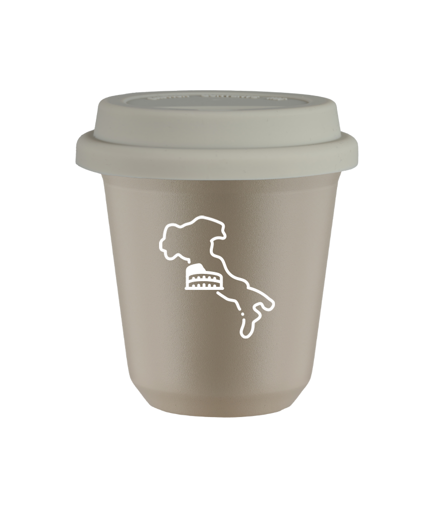 Tasse 80 ml BEIGE "Italie (blanc)", avec couvercle blanc