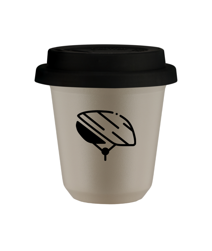 Tasse 80 ml BEIGE "Casque", avec couvercle noir