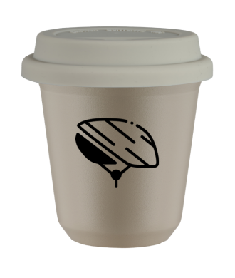 Tasse 80 ml BEIGE "Casque", avec couvercle blanc Tasse 80 ml BEIGE "Casque", avec couvercle blanc