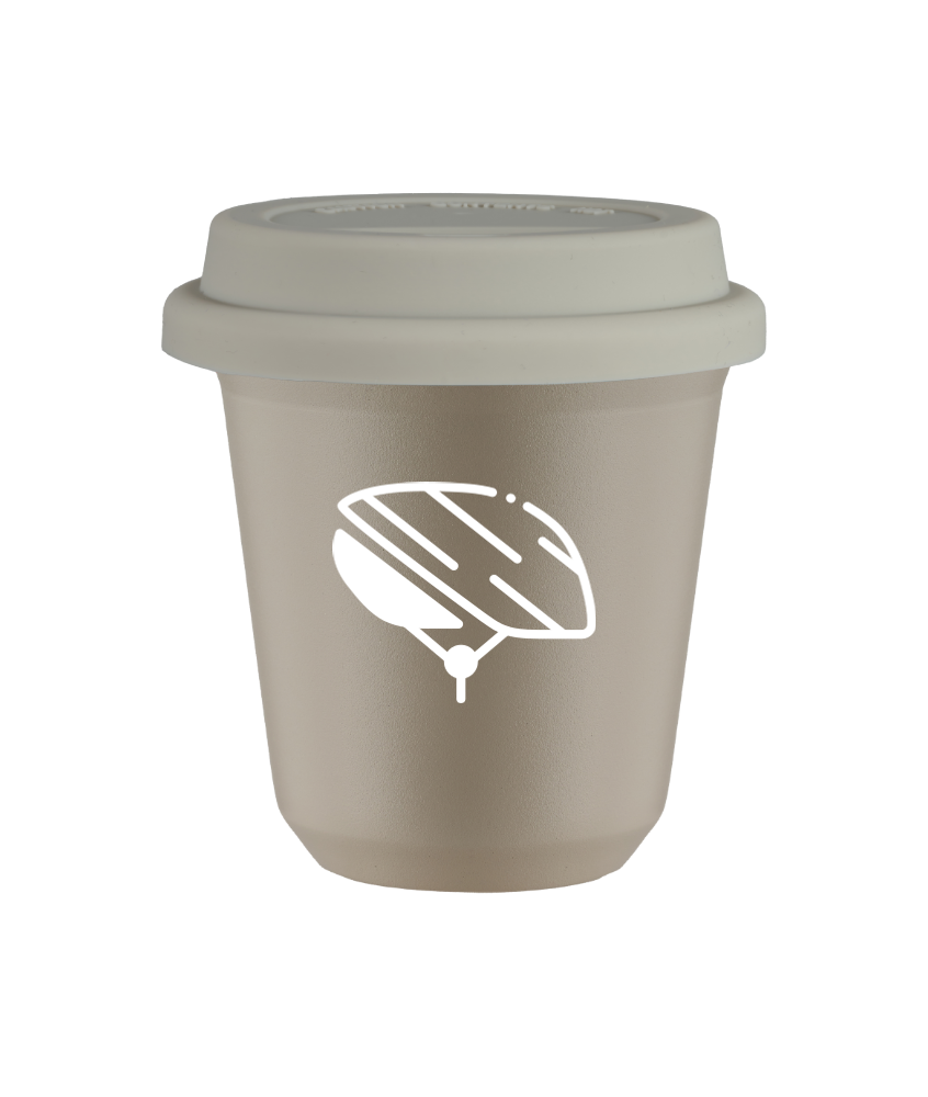 Tasse 80 ml BEIGE "Casque (blanc)", avec couvercle blanc