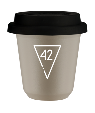 Tasse 80 ml BEIGE "42 (blanc)", avec couvercle noir Tasse 80 ml BEIGE "42 (blanc)", avec couvercle noir