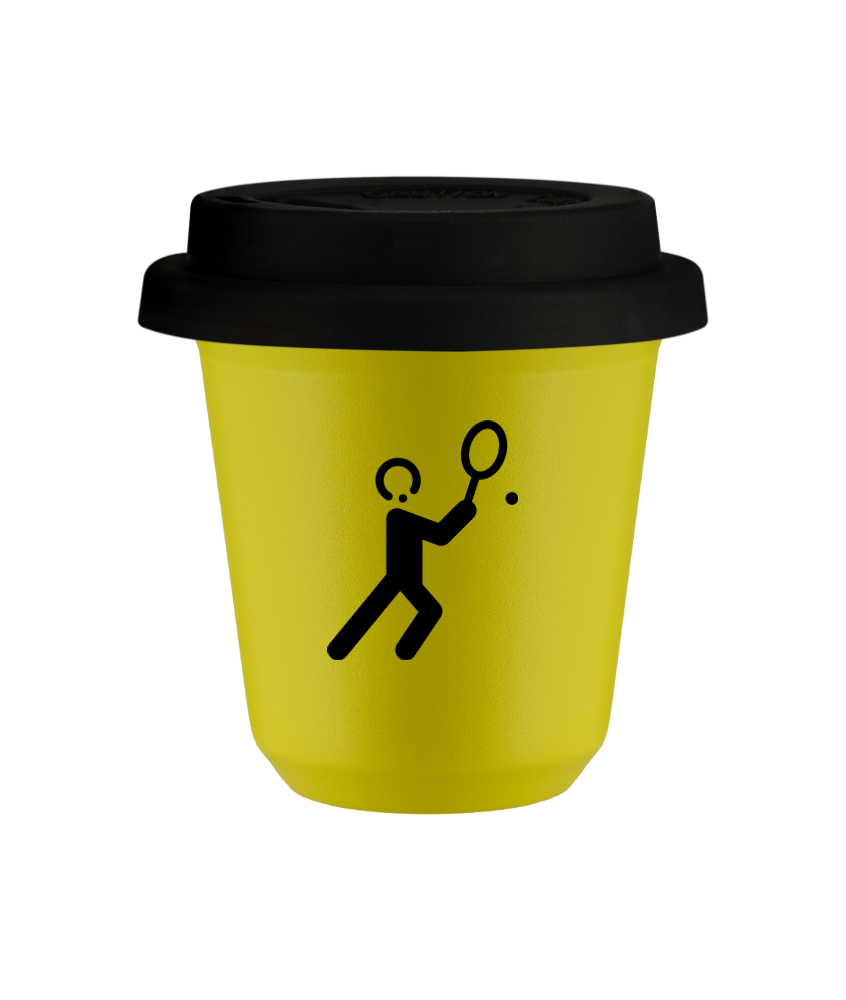 Tasse 80 ml JAUNE "Tennis 1 (noir)", avec couvercle noir