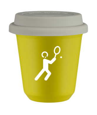 Tasse 80 ml JAUNE "Tennis 1 (blanc)", avec couvercle blanc Tasse 80 ml JAUNE "Tennis 1 (blanc)", avec couvercle blanc
